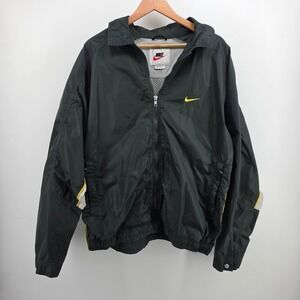 Nike Vintage Windbreaker Jacket Mens XL Black Grey Yellow Full Zip Mesh Lined
